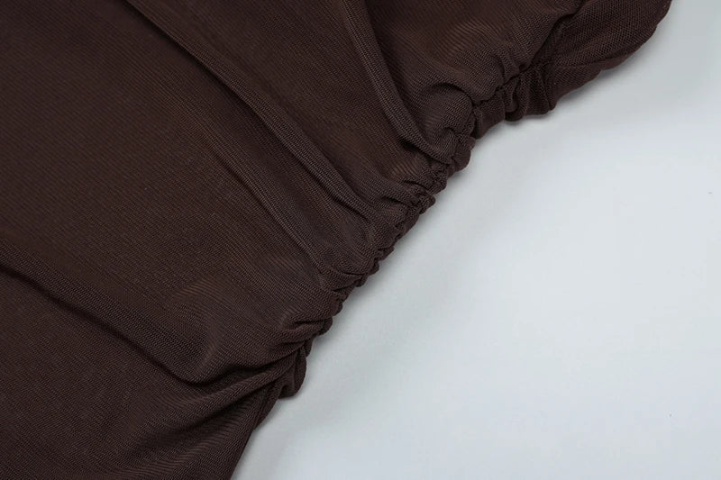 שמלת מקסי סאטן כיווצים בעיצוב רשת בחלק העליון גב פתוח - Arya