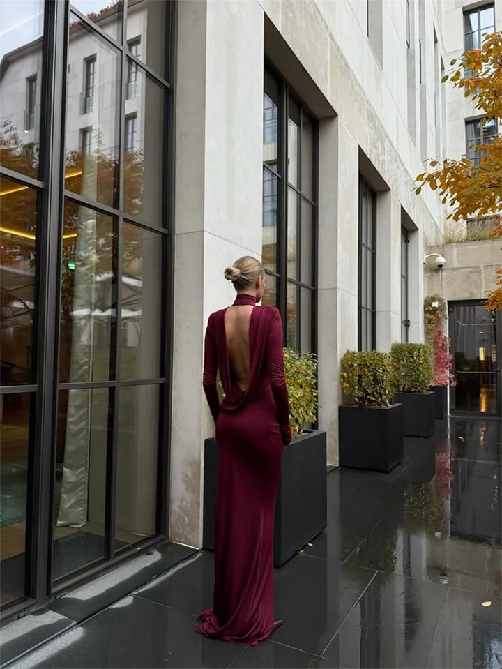 Elegant open back halter maxi dress - LARIAN