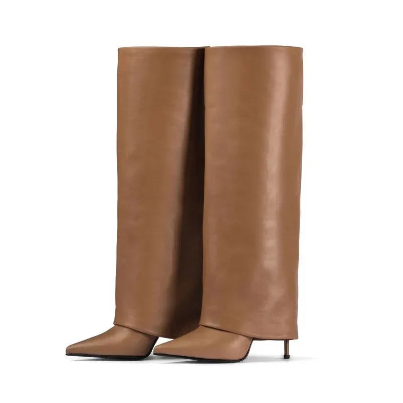 מגפי עקב שפיץ עור אמיתי / דמוי עור גבוהים - Amaya