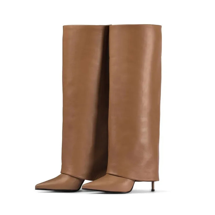 Genuine leather/imitation leather high pointed heel boots - Amaya