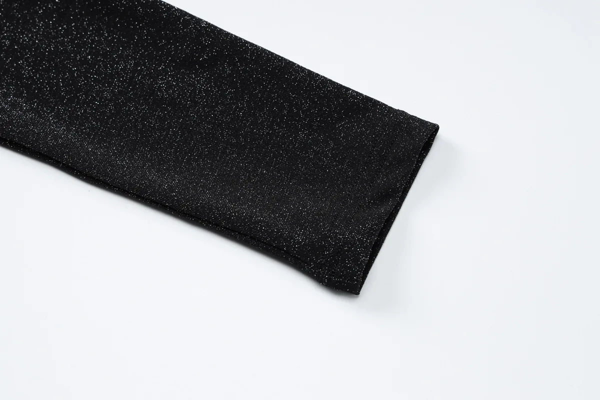 שמלת מקסי נצנצים צווארון חצי גולף בעיצוב כיווצים ושסע קצר - Hazel