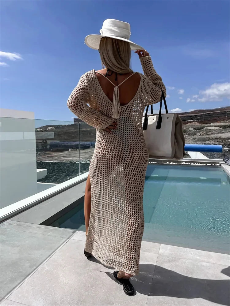 שמלת חוף רשת מקסי בעיצוב שסע - Miranda