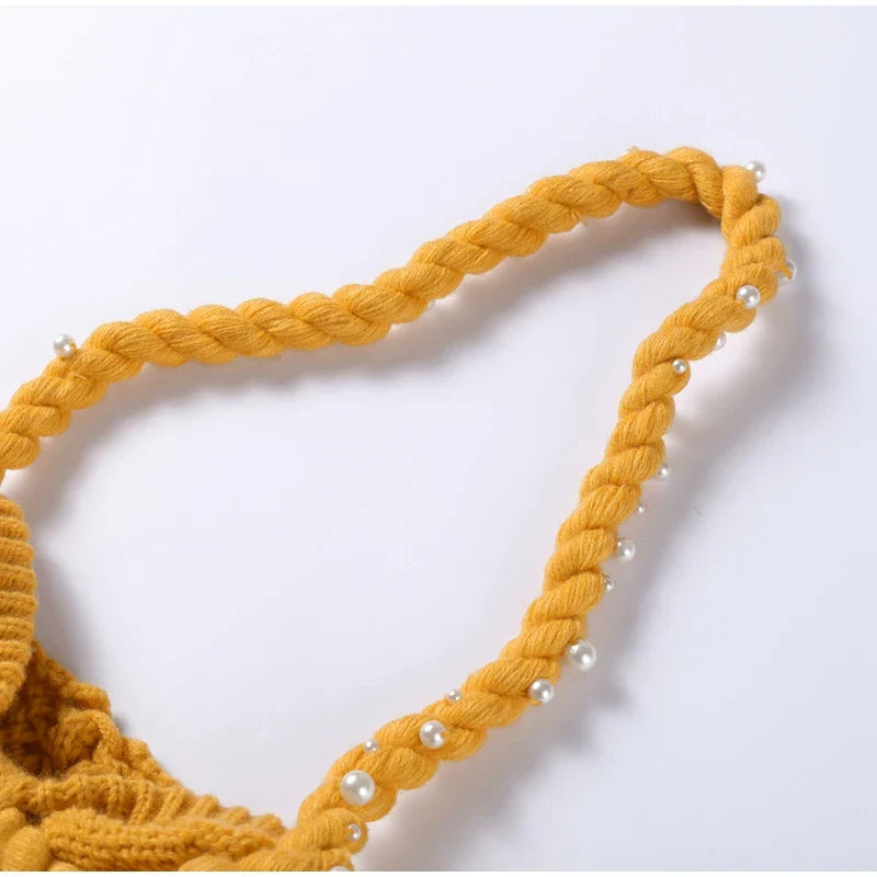 סט חוף סרוג שני חלקים בעיטור צדפות ופנינים טופ וחצאית מקסי / מיני - Adrianna