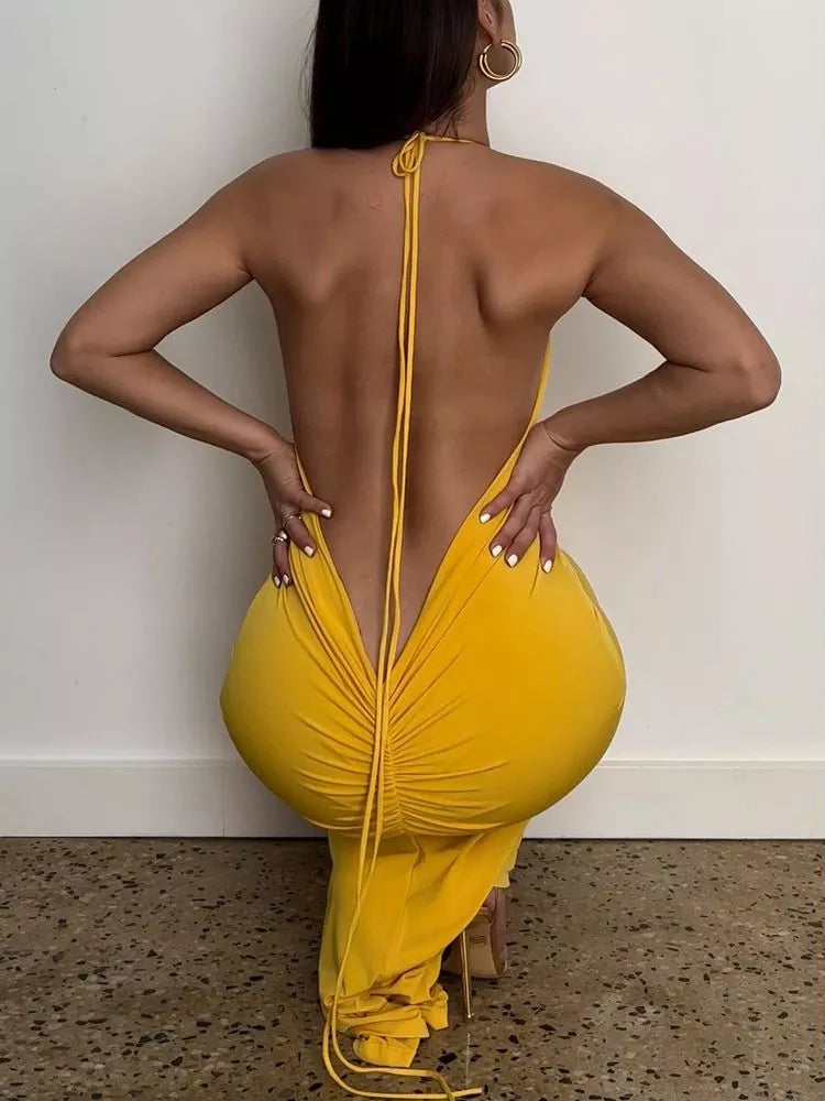 שמלת מקסי אלגנטית צמודה גב פתוח - ננסי