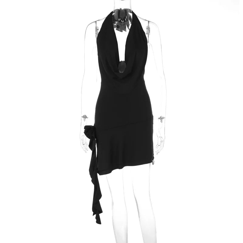 Ruffle mini dress with draped collar and flower detail - MARIELLA