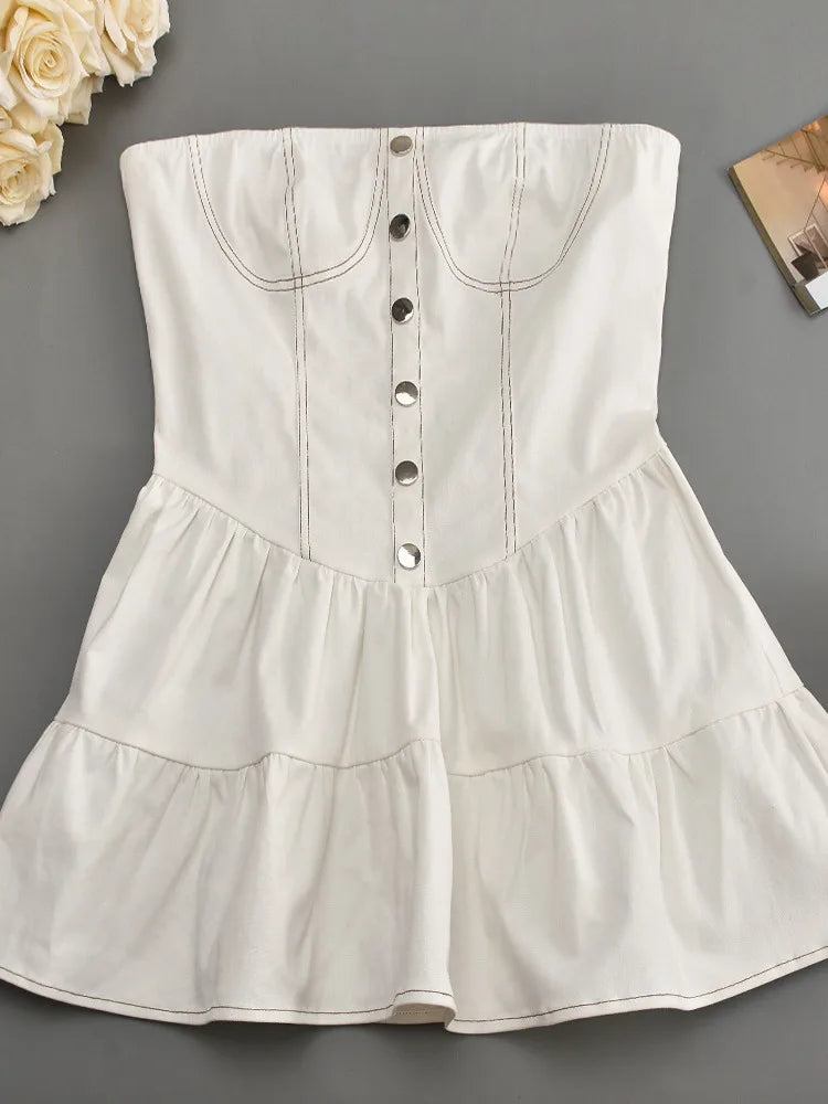 שמלת מיני סטרפלס מלמלה בד ג'ינס - שיראל