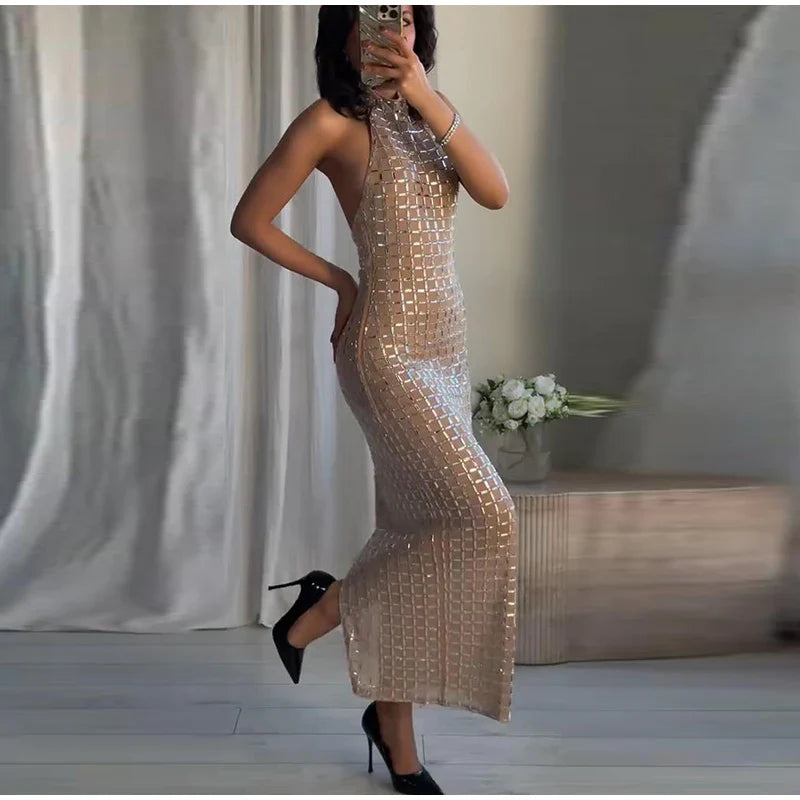 Strapless top/mini skirt/maxi dress/maxi dress with sparkling rhinestones