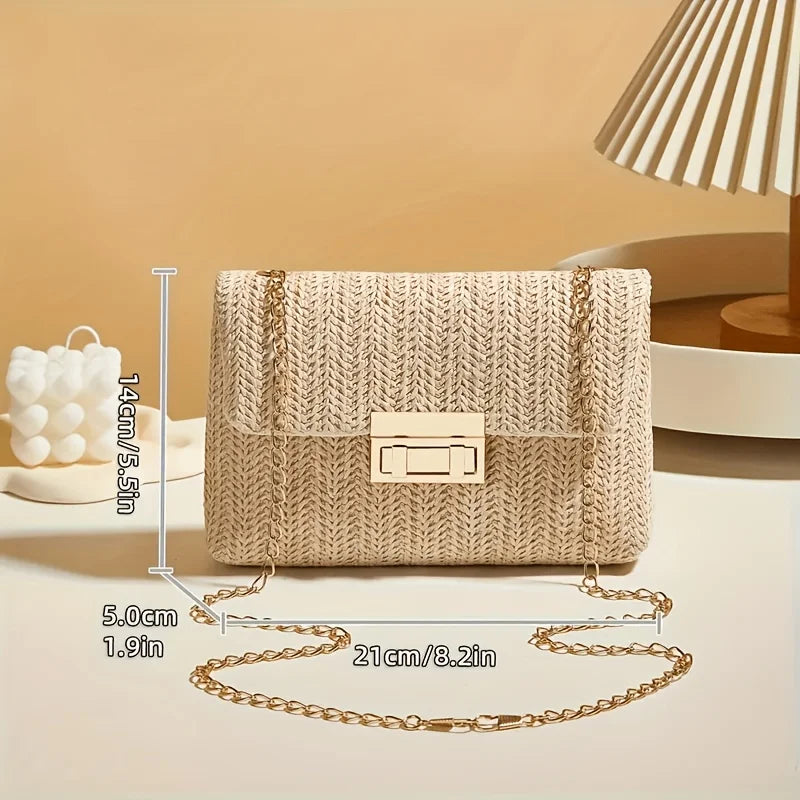 Small straw bag with chain strap design