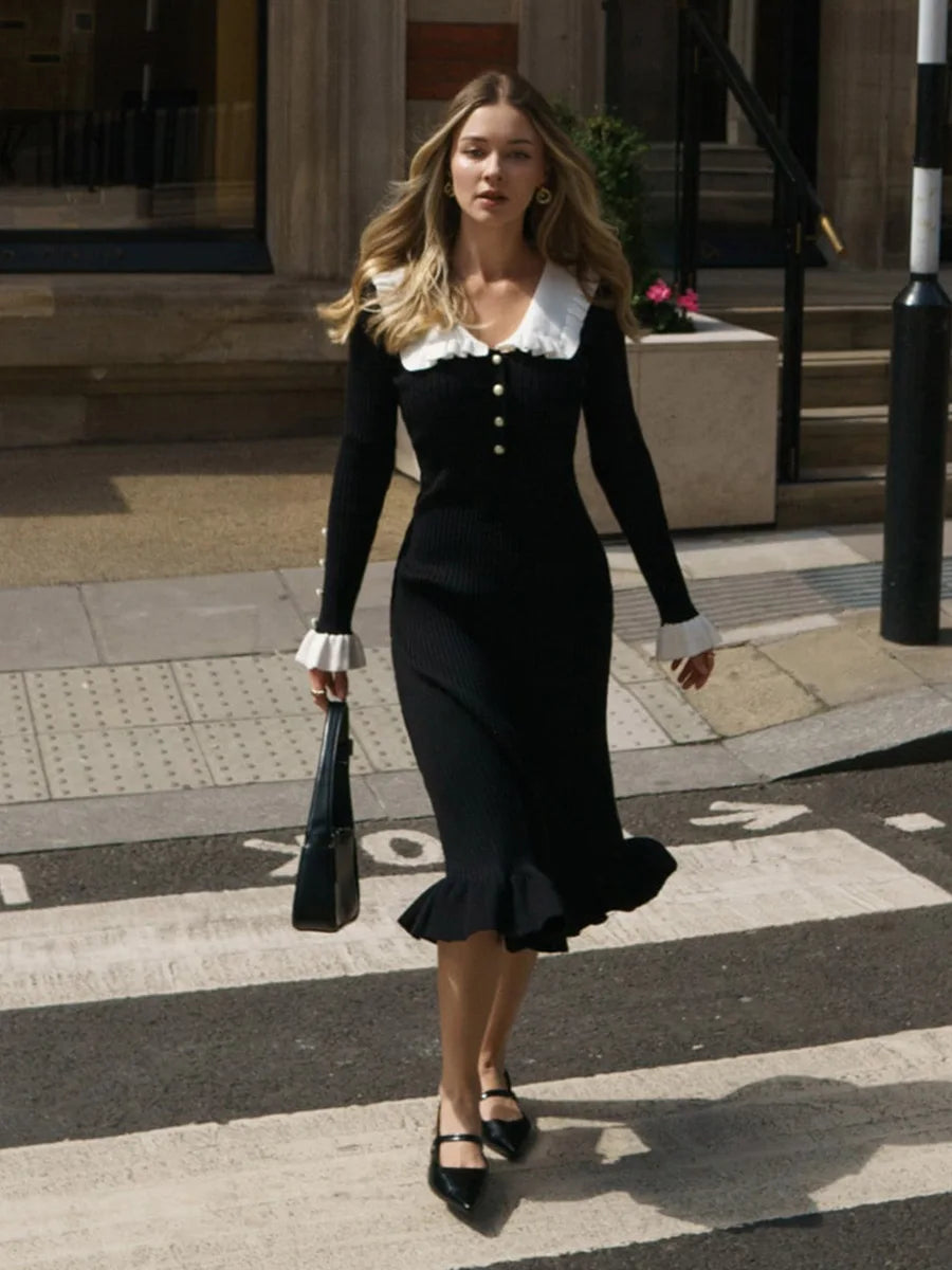 שמלת מידי סרוגה בסגנון וינטאג' - לאב