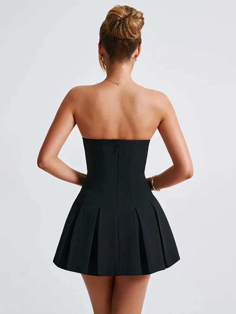 שמלת מיני סטרפלס סטייל קולג' סטודנט - ג'סיקה