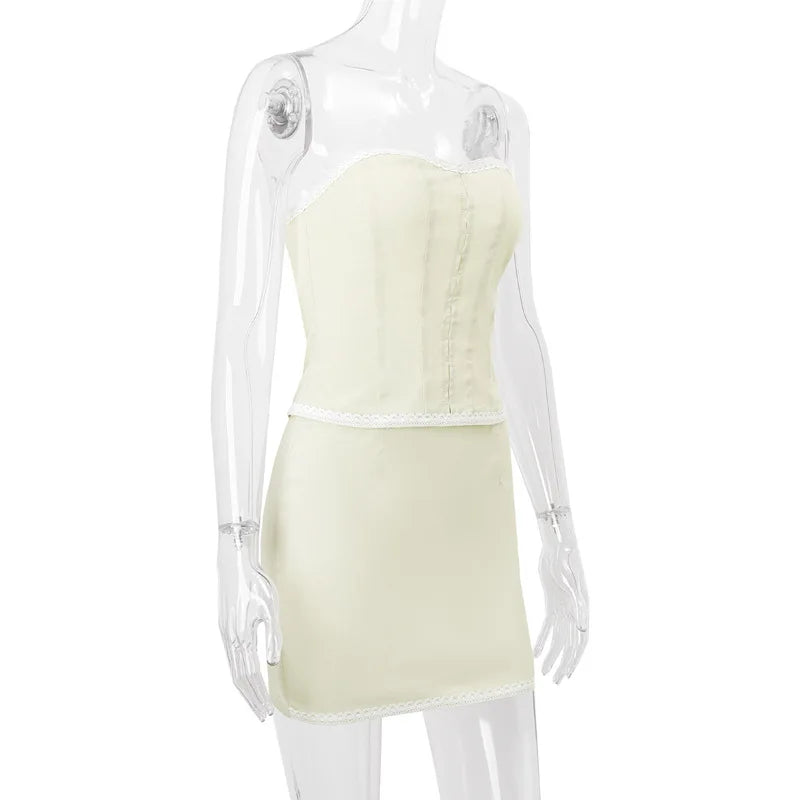 סט שני חלקים מחוך סטרפלס סגירת סיכות וחצאית מיני צמודה - Belen