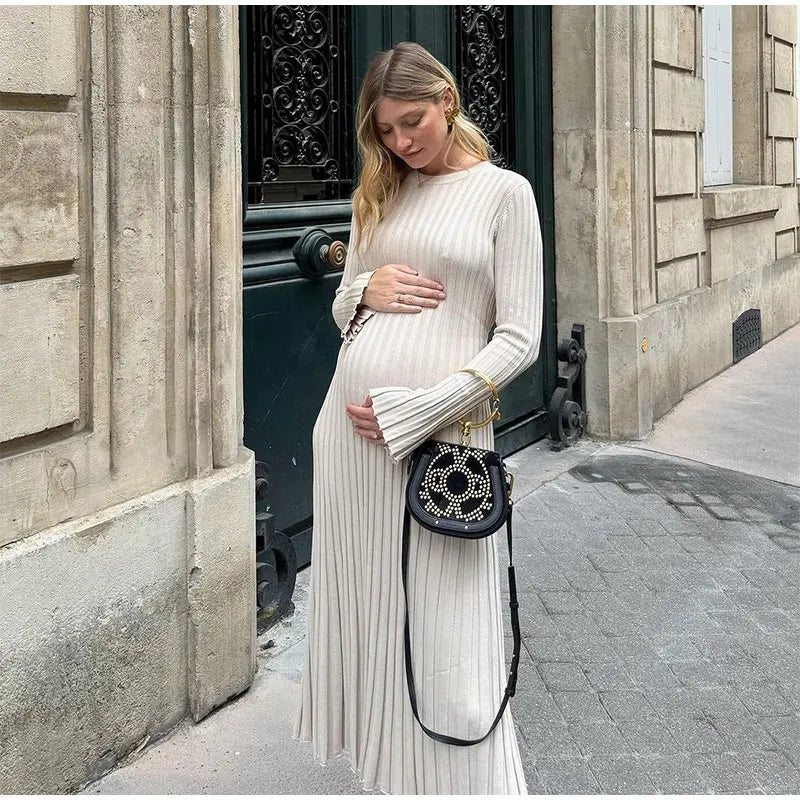 שמלת מקסי סרוגה קשירה בגב להצמדה במותן - ניקול