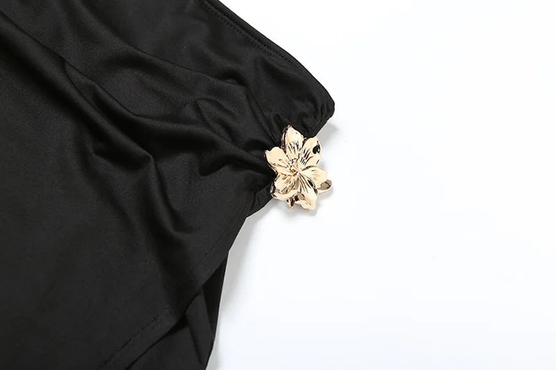 סט שני חלקים טופ וחצאית מקסי בעיצוב שסע בעיטור אבזמי פרח - מלינה