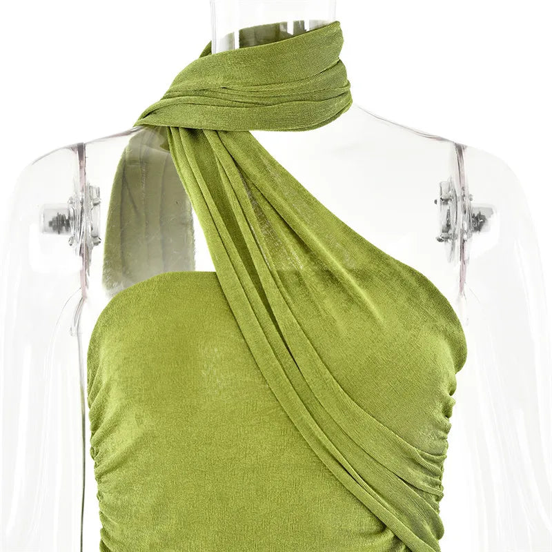 שמלת מקסי קיפולים בד זמש בעיטור צעיף תואם - LUNA