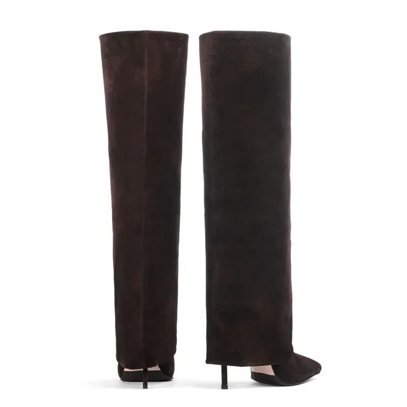 Genuine leather/imitation leather high pointed heel boots - Amaya