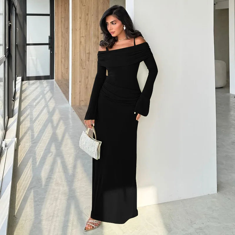 שמלת מקסי כתפיים חשופות בעיצוב כתפיות - גאלה