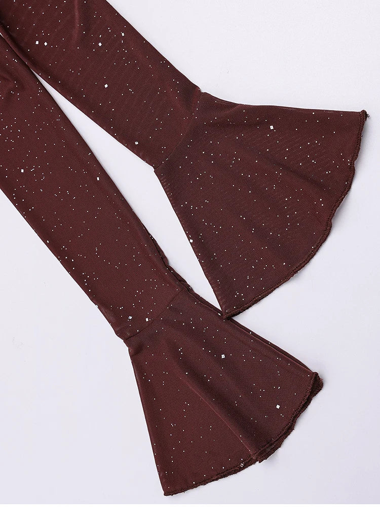 שמלת מקסי נצנצים בעיצוב כתפיים חשופות שרוולי פעמון - מרגריטה