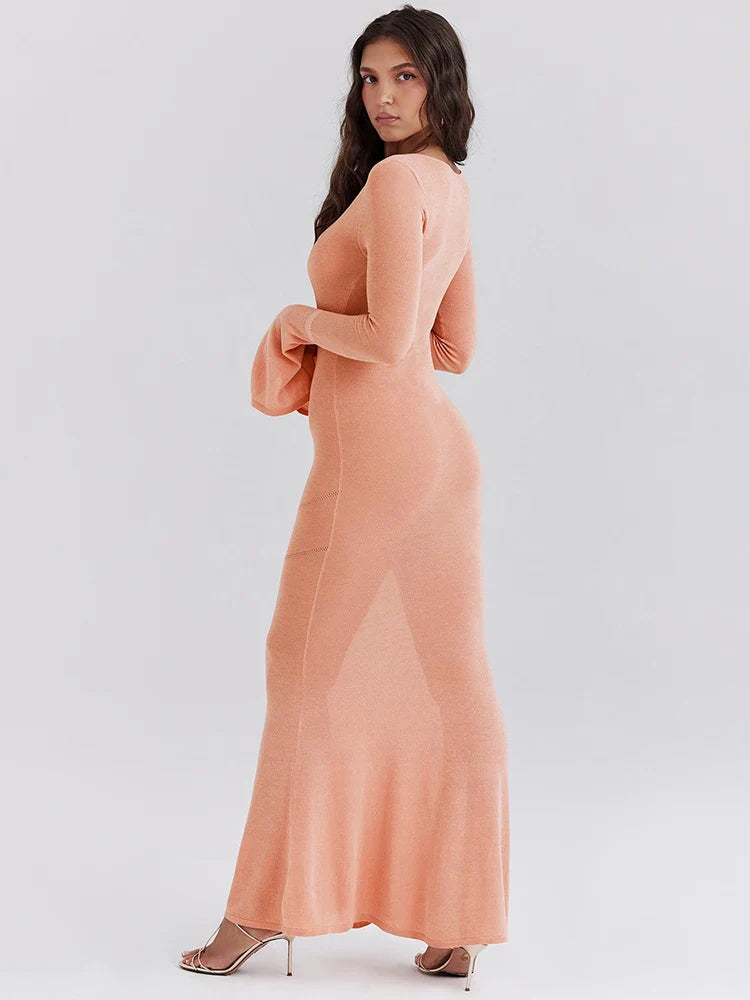 שמלת מקסי סרוגה שרוולי פעמון - פיץ'