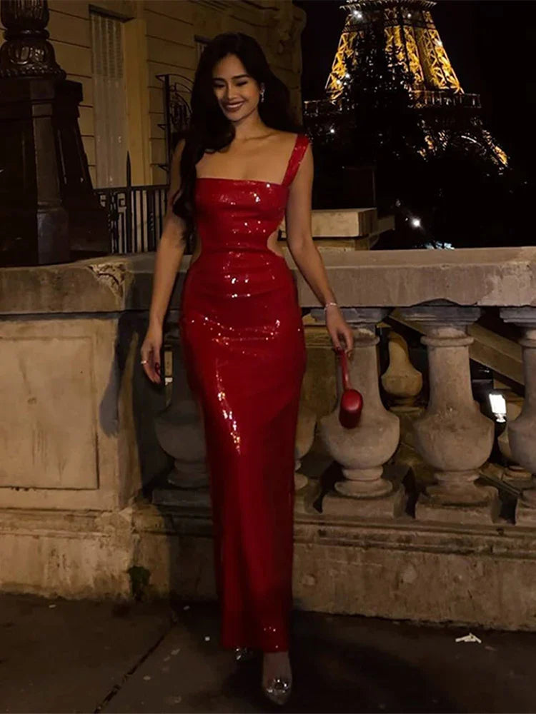 שמלת מקסי פייטים בעיצוב גב ומותן פתוח - Catalina