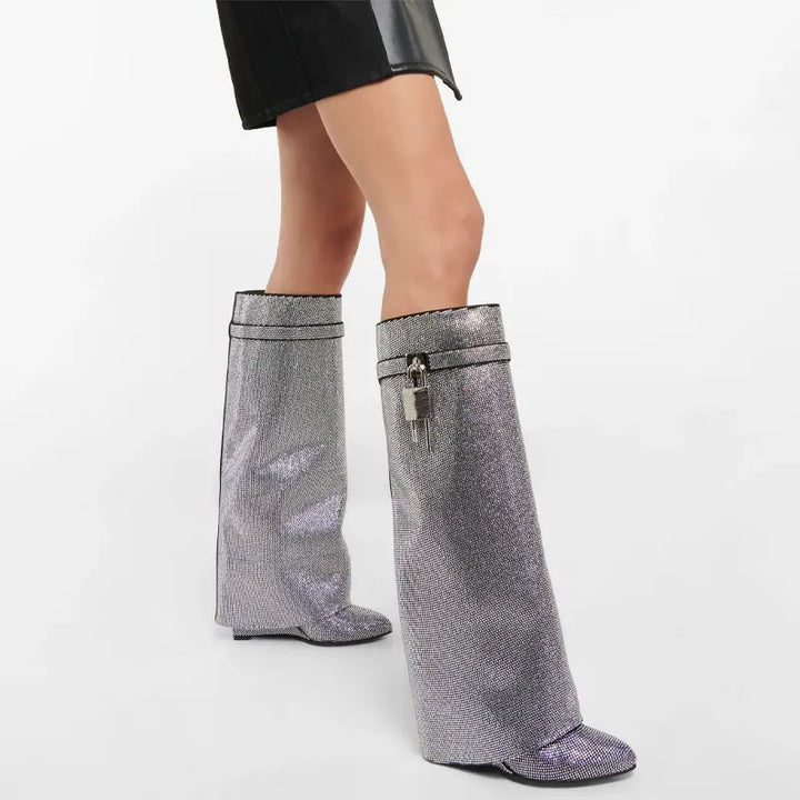 High heel boots with glittering rhinestones and a lock - Bailey