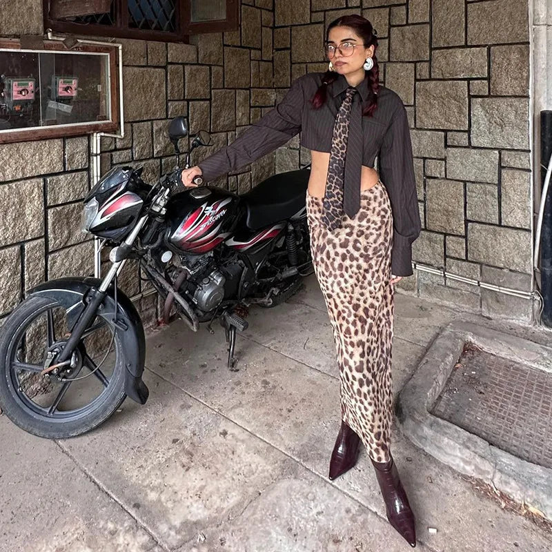 חצאית מקסי מנומרת שיפון - ריץ'