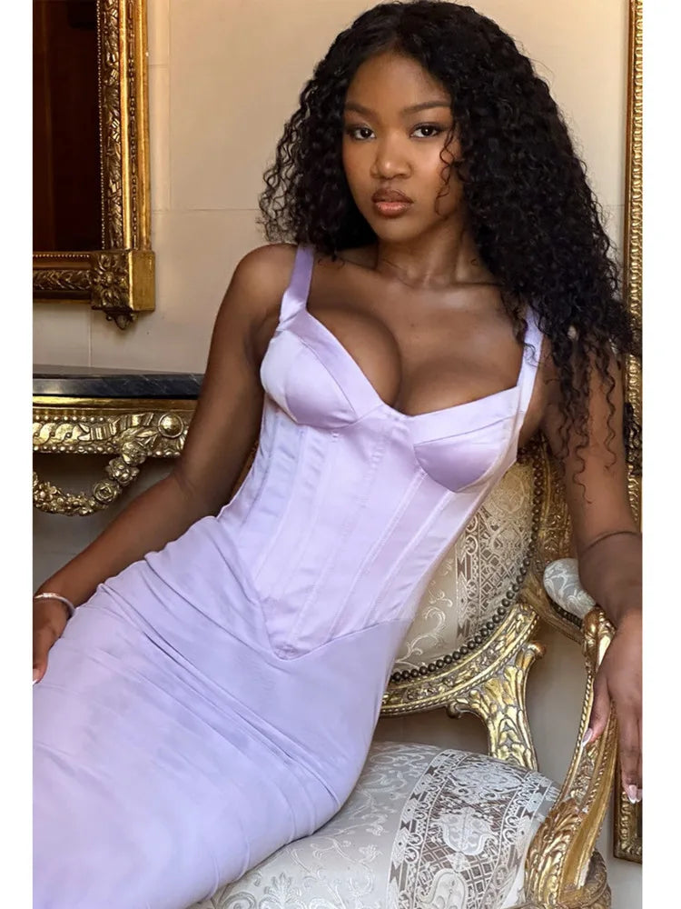 שמלת מקסי רשת בעיצוב מחוך סאטן - Mariam