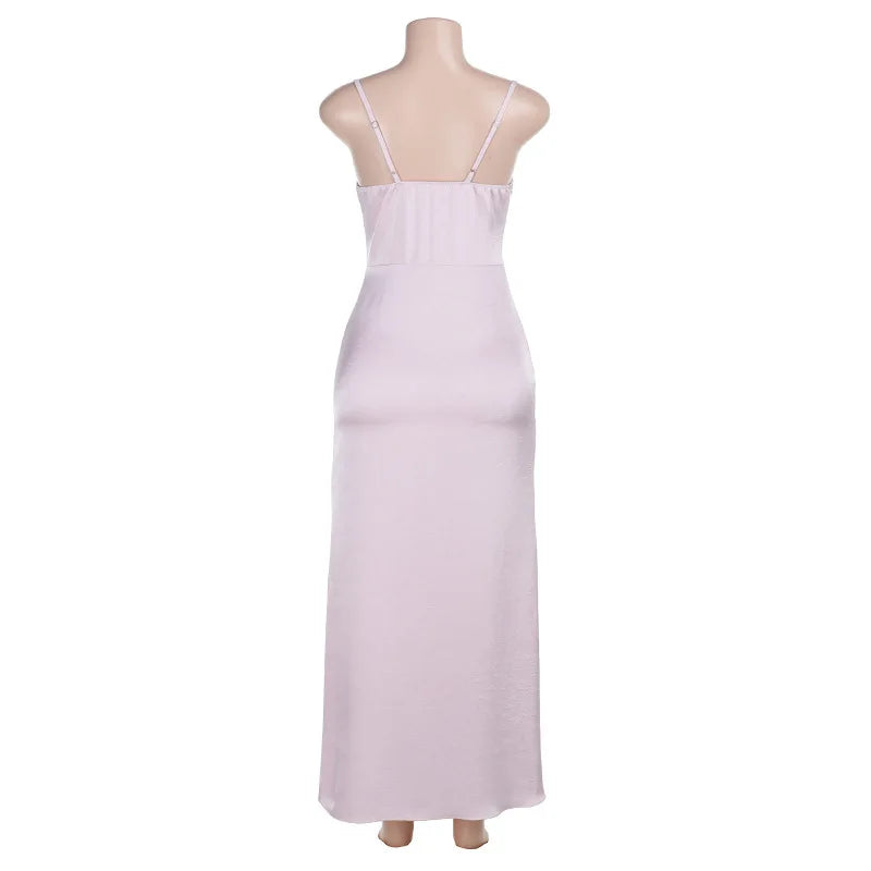 שמלת מקסי סאטן בעיטור שסע - לינדה