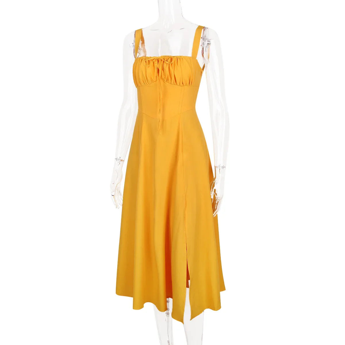 שמלת מידי קיצית בעיצוב כפרי בעיטור שסע - אנג'ליקה