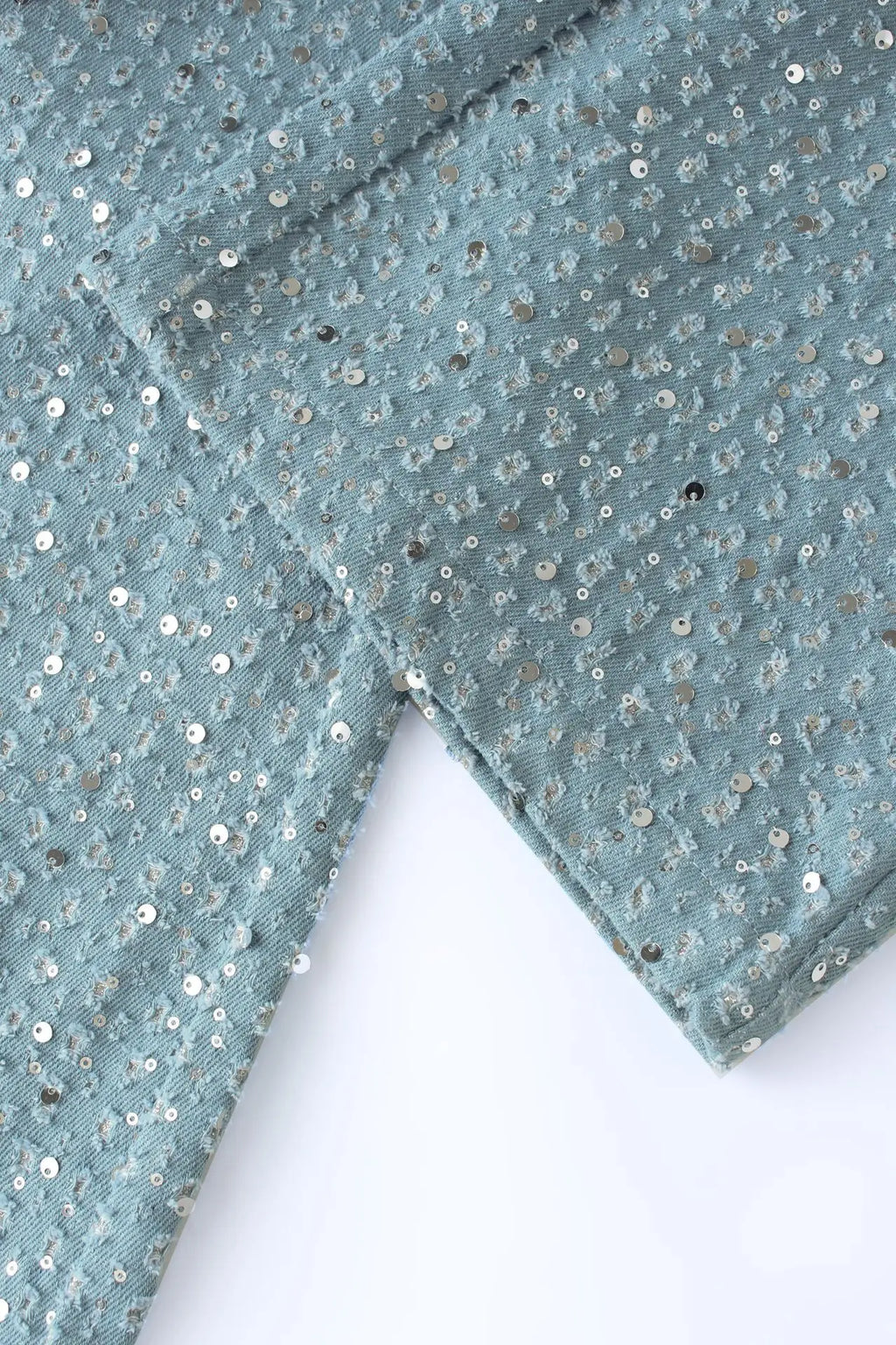 חליפת דנים 2 חלקים מנצנצת בעיטור פייטים טופ סטרפלס וחצאית מיני / מכנסיים גזרה נמוכה - ג'יי