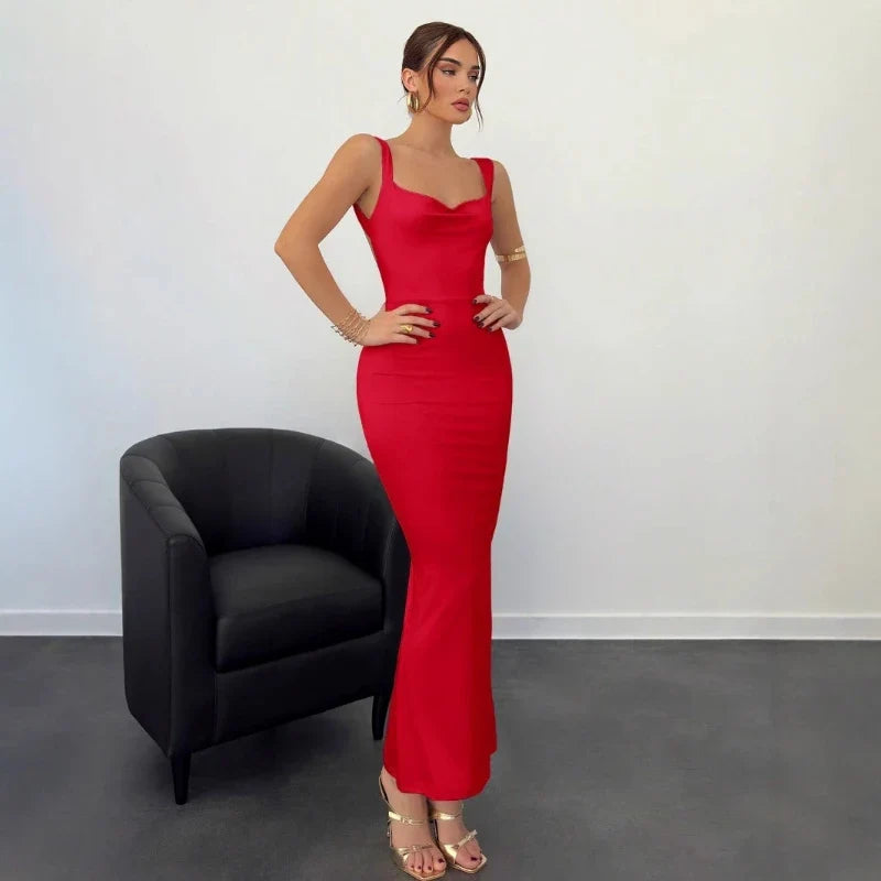 שמלת מקסי גב פתוח בעיטור פפיון סאטן - EMI