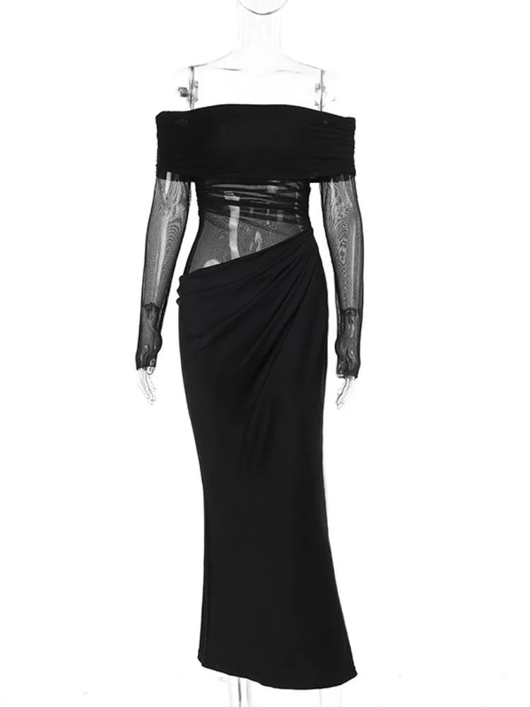 שמלת מקסי כתפיים חשופות בעיצוב רשת - שייה