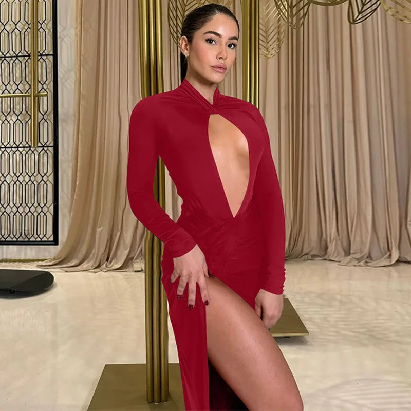 שמלת מקסי בעיצוב פתח ושסע עמוק - Athena