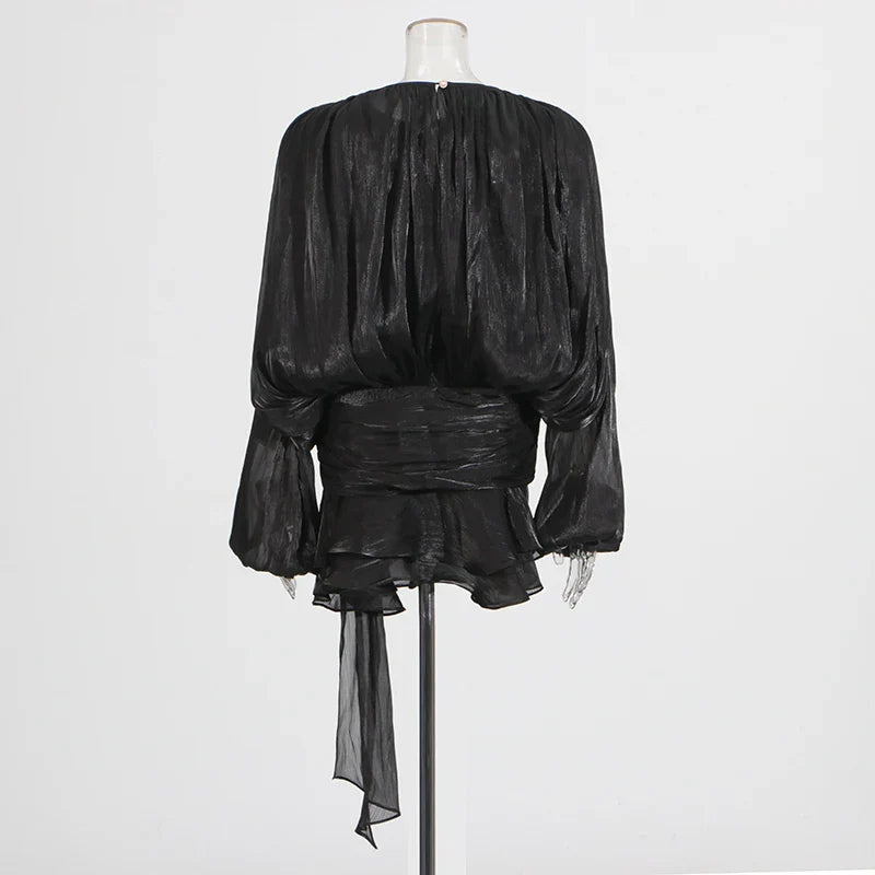 שמלת מיני כיווצים מלמלה בד שיפון מבריק - Lucille