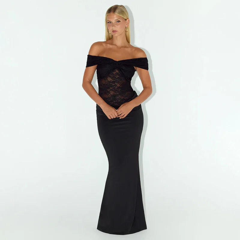 Off-the-shoulder maxi dress with lace design - LINI