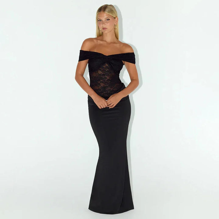 Off-the-shoulder maxi dress with lace design - LINI