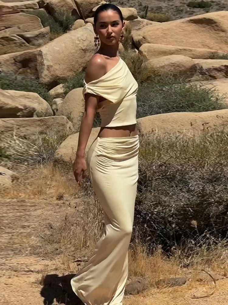 סט שני חלקים חצאית מקסי וחולצת כתפיים חשופות - ינאי