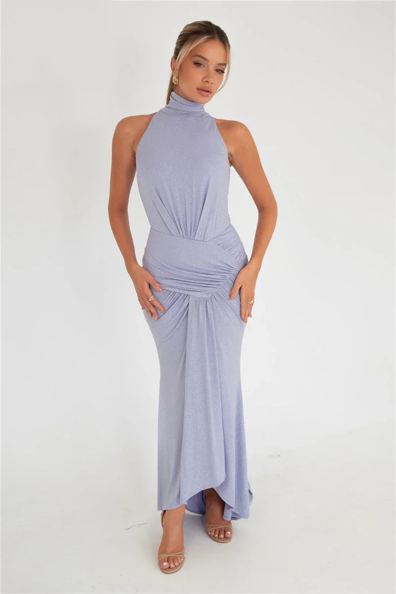 שמלת מקסי נצנצים גולף בעיטור קיפולים - ADELA