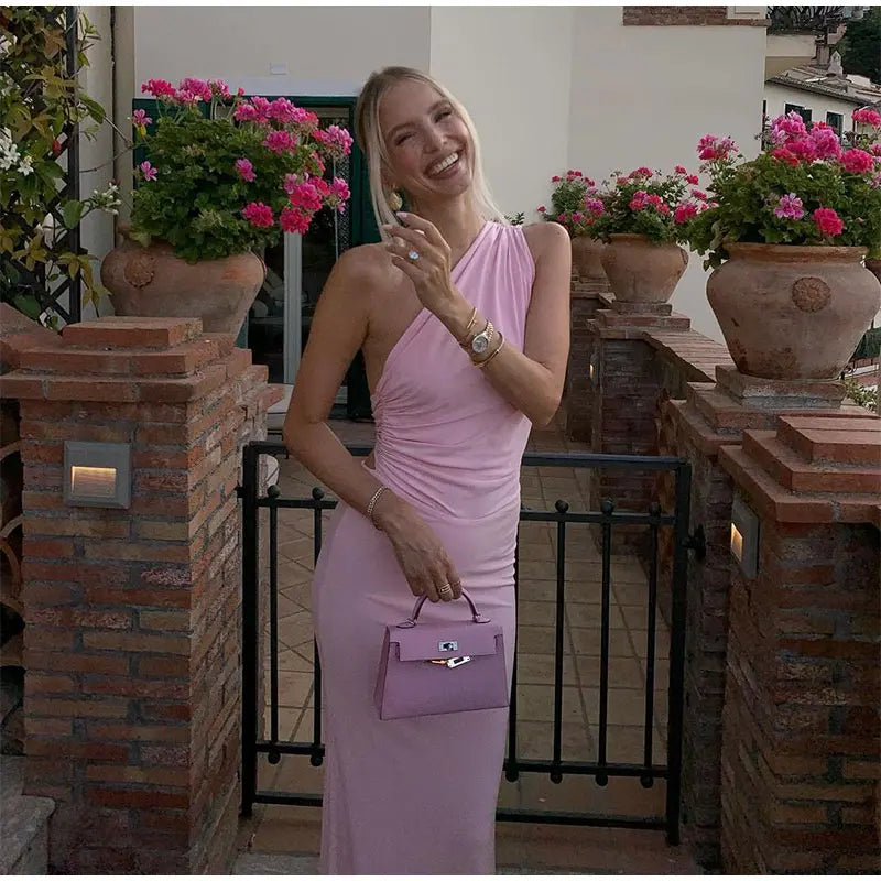 שמלת מקסי קשירה בגב - BABY PINK