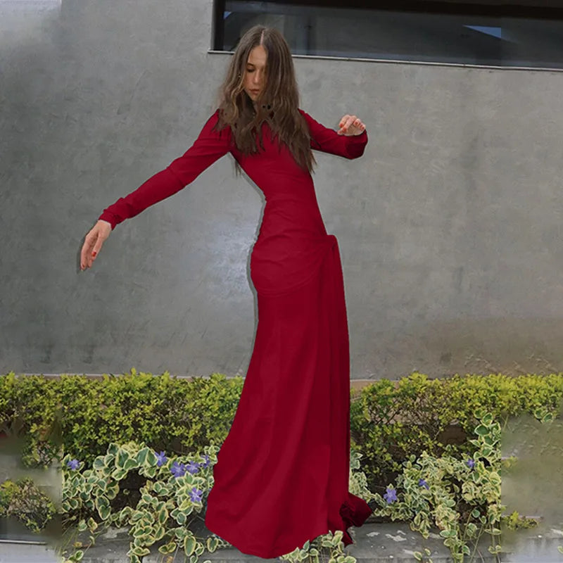 שמלת מקסי צנועה בעיצוב קשירה - מייפל