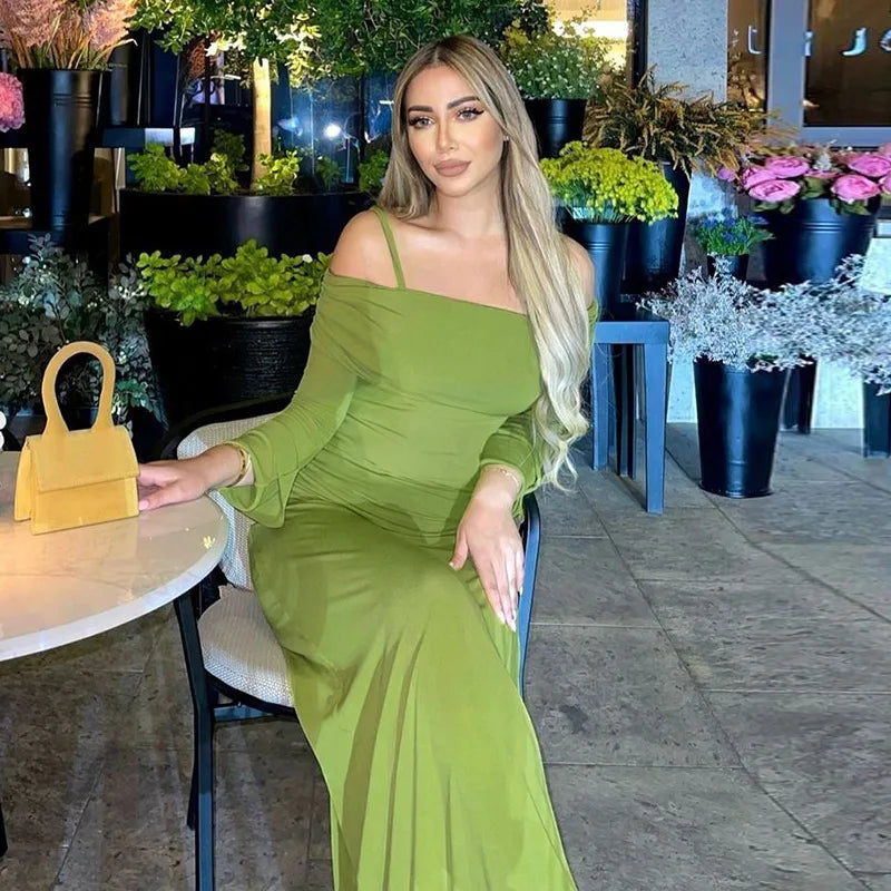 שמלת מקסי כתפיים חשופות בעיצוב כתפיות - גאלה