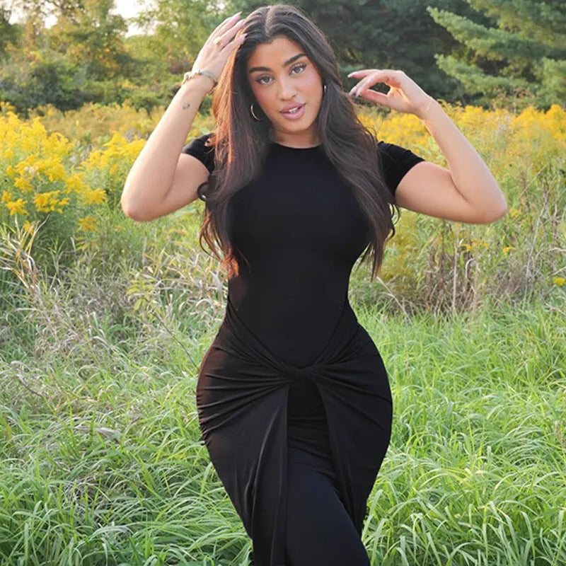 שמלת מקסי כיווצים בעיצוב קרוס - שיילה