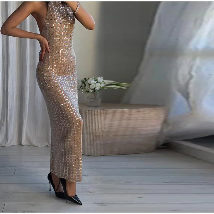 Strapless top/mini skirt/maxi dress/maxi dress with sparkling rhinestones