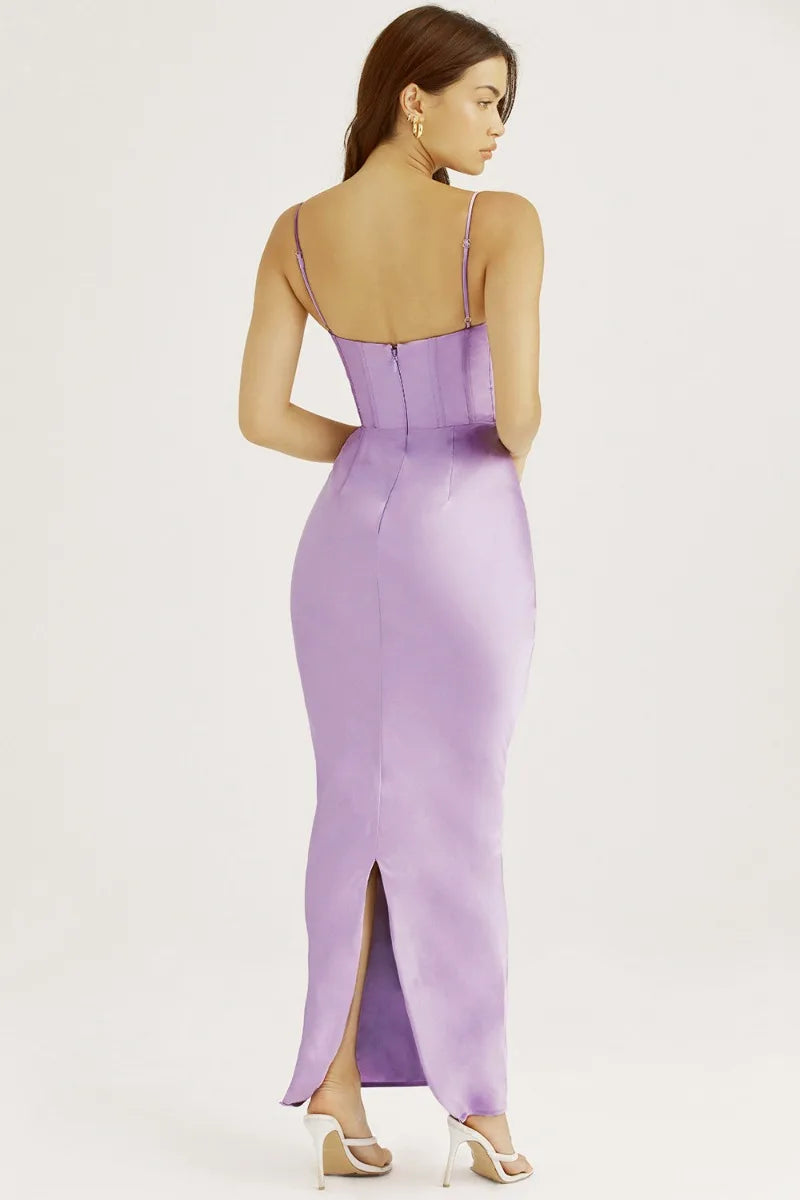 שמלת מקסי סאטן צמודה אלגנטית - KALA