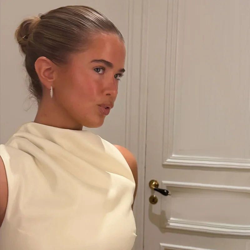 Faux leather mini dress with pleats - SIERA