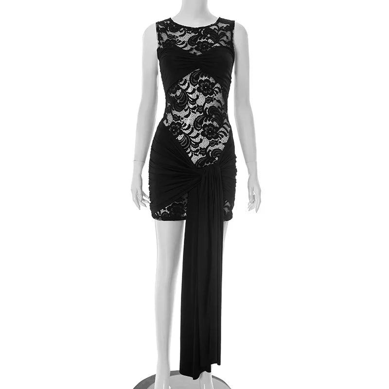 שמלת מיני תחרה בעיטור שובל קשירה - קארין