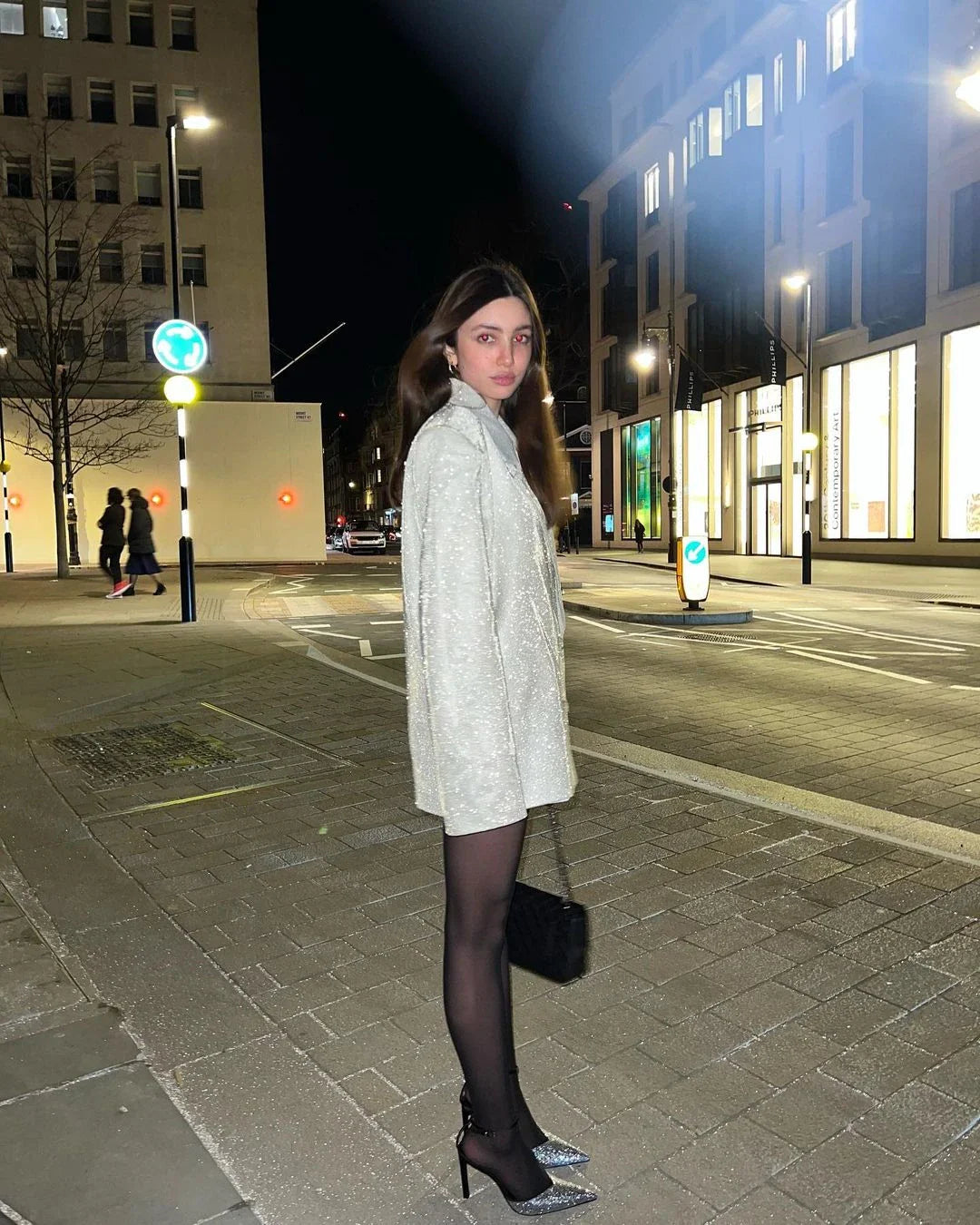 חליפת נצנצים 3 חלקים גוזיה בלייזר ומכנסיים גזרה גבוהה ארוכים - פאשה