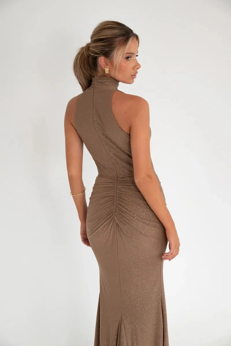 שמלת מקסי נצנצים גולף בעיטור קיפולים - ADELA