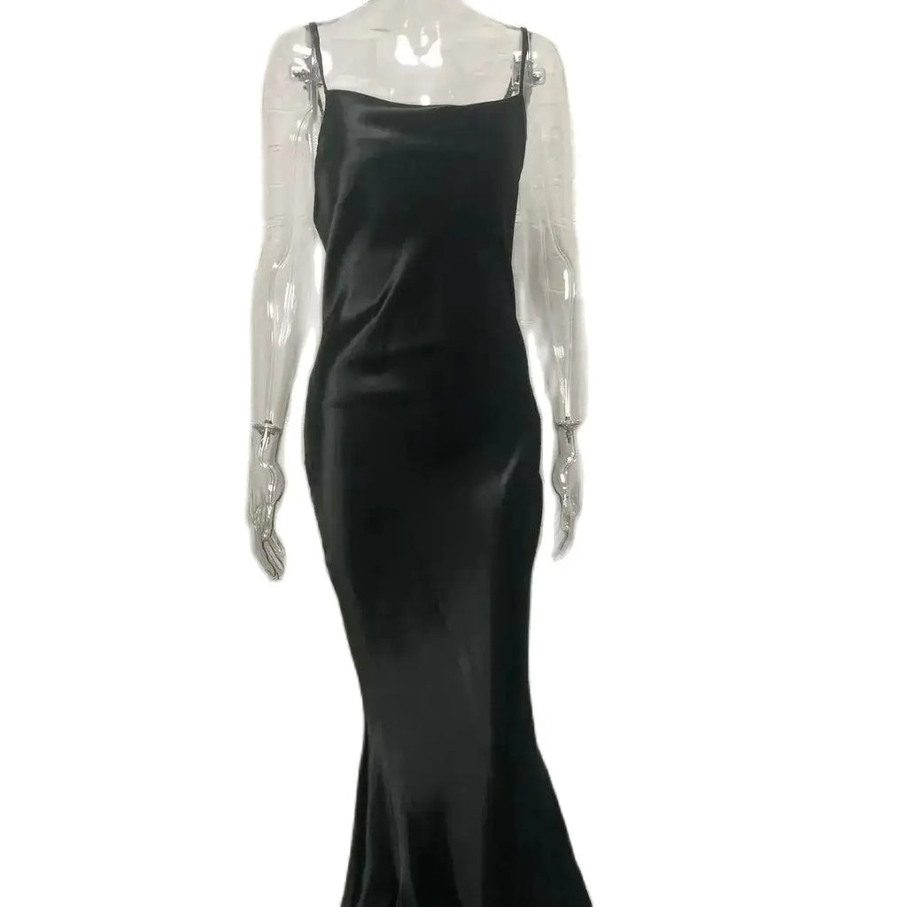 שמלת מקסי סאטן קשירה בגב פתוח - ניס