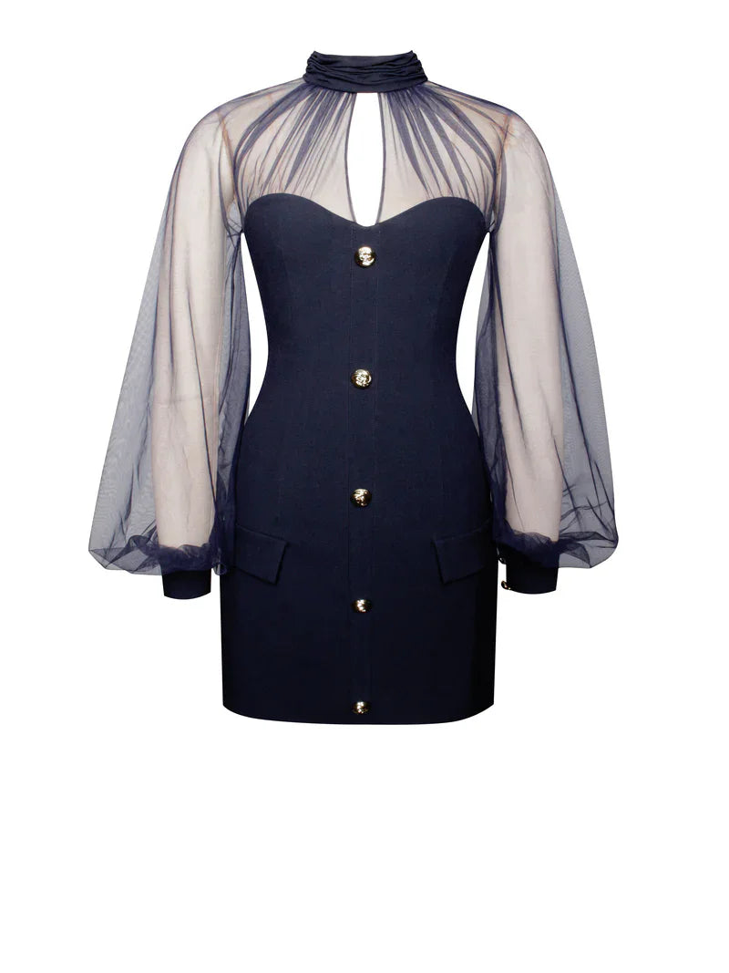 שמלת מיני צמודה בעיצוב מחויט שרוולי שיפון - דרווין