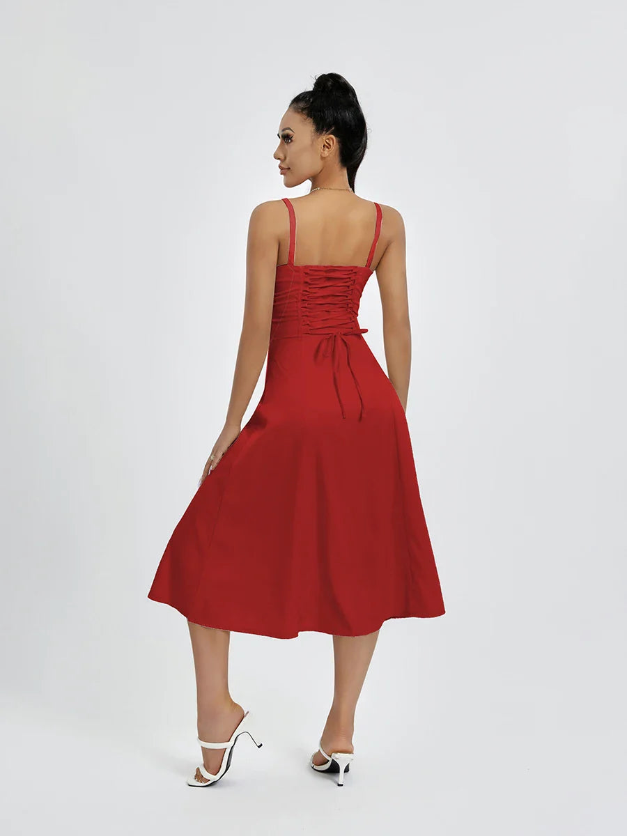 שמלת מידי קיצית בעיצוב כפרי בעיטור שסע - אלדורי